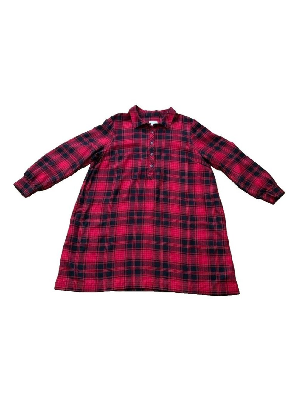 J.Jill Shirt Dress Petite Large Red Plaid Long Sleeve Knee Length Lyocell